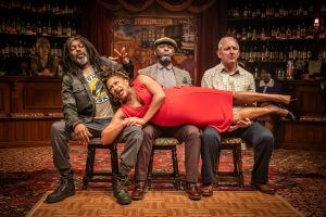 Marcus Adolphy, George Eggay, Andrew Frame and Clare Perkins in The Wife of Willesden Photo: Marc Brenner