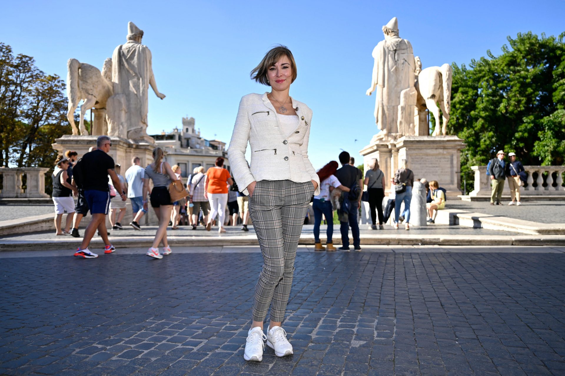Rachele Mussolini poses after her success in Rome’s local elections. Photo: Alberto Pizzoli/AFP via Getty.