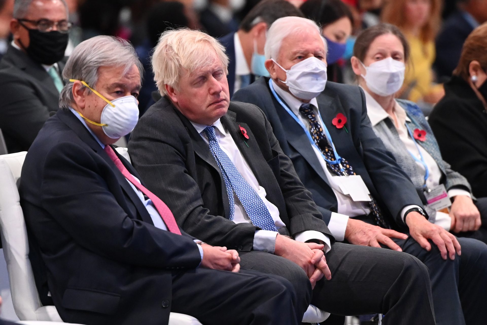 Secretary-General of the United Nations António Guterres, British prime Minister Boris Johnson and Sir David Attenborough attend the opening ceremony of the UN Climate Change Conference. Photo: Jeff J Mitchell/Getty Images