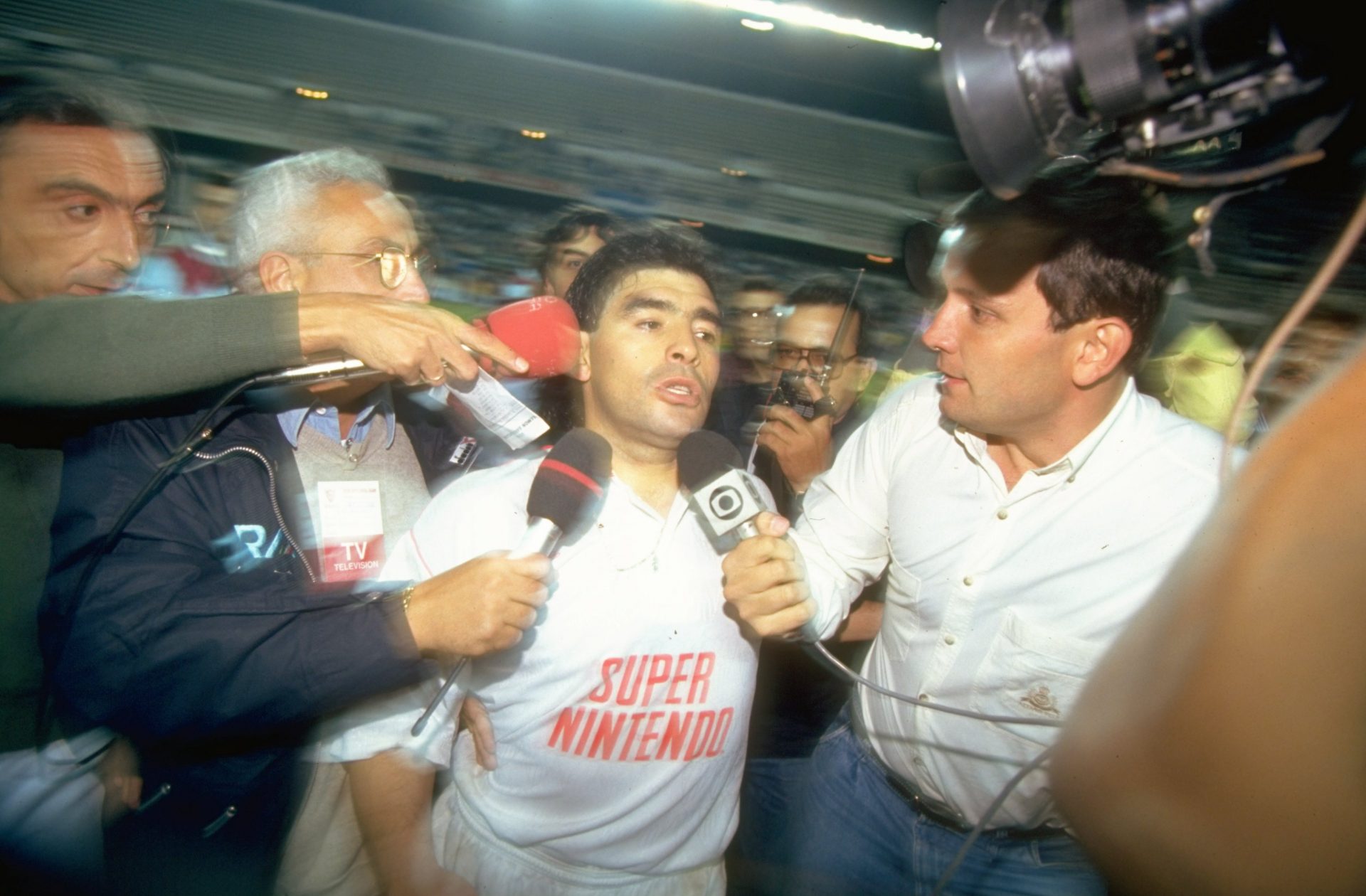 Diego Maradona after leading Seville to victory over Bayern Munich in 1992.. Photo: Chris Cole/AllsportGetty Images.