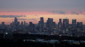 Canary Wharf and the City of London skyline. Photo: Jonathan Brady/PA Wire/PA Images.