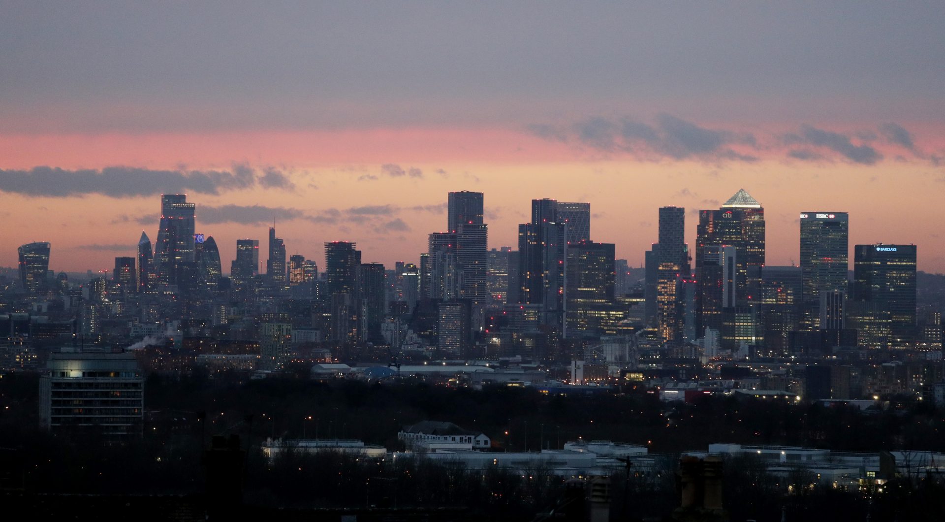 Canary Wharf and the City of London skyline. Photo: Jonathan Brady/PA Wire/PA Images.