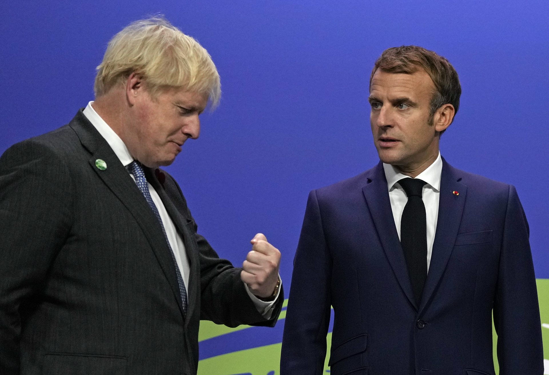 Prime minister Boris Johnson greets French president Emmanuel Macron at the Cop26 summit. Photo:  Alastair Grant/PA Wire/PA Images