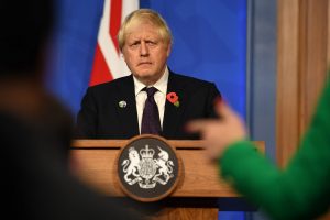 Boris Johnson hosts a press conference at Downing Street. Photo: PA Images.