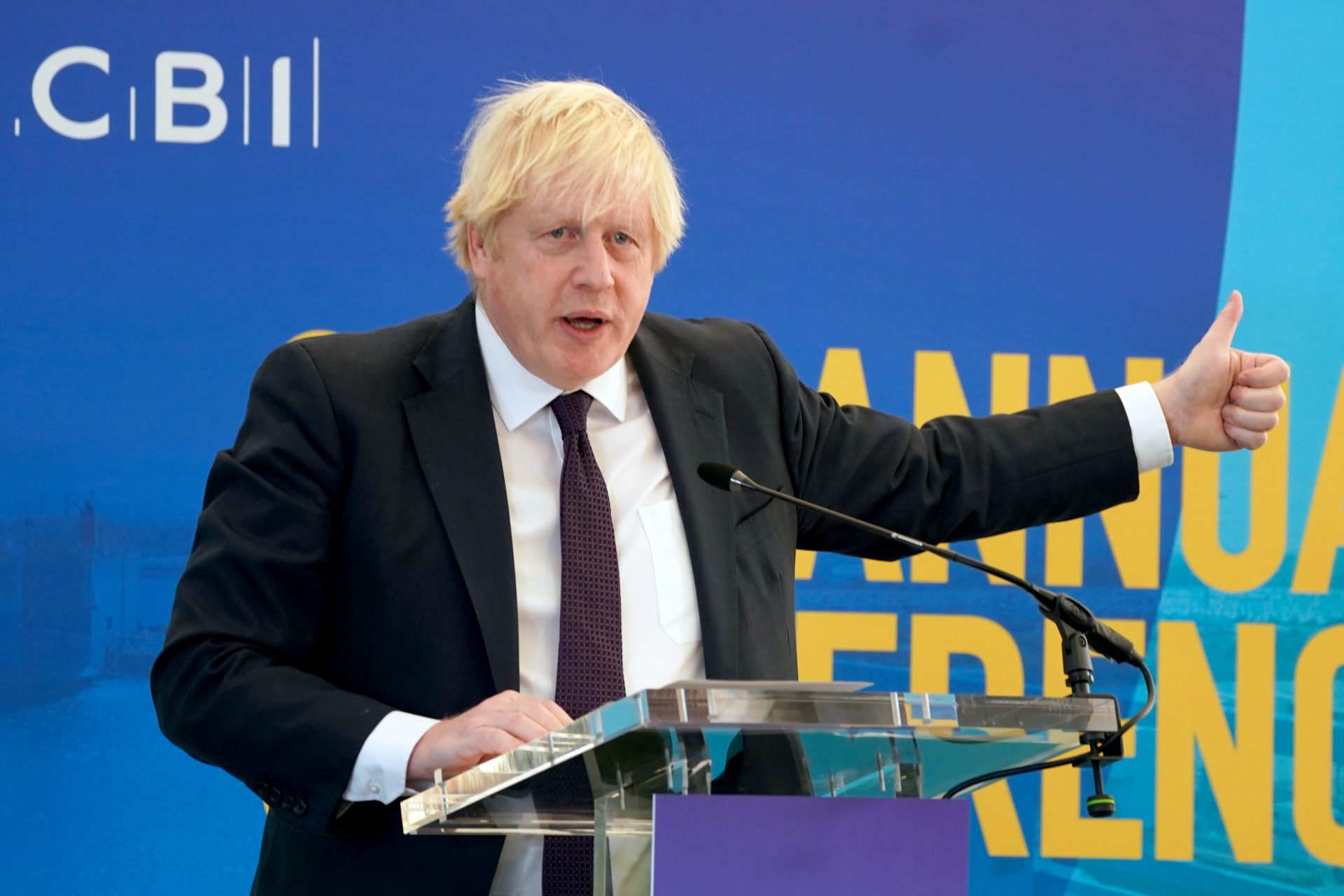 Prime Minister Boris Johnson speaking during the CBI annual conference. Photo: Owen Humphreys/PA Wire/PA Images.