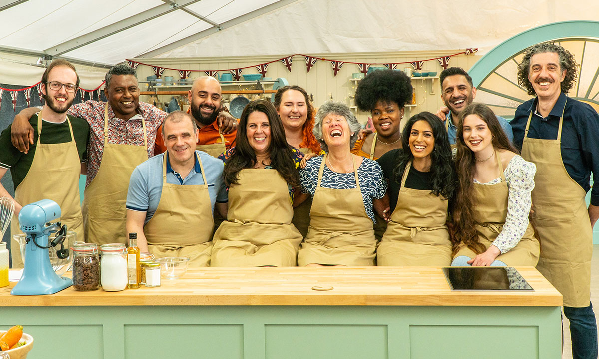 The contestants of The Great British Bake Off 2021, including Giuseppe Dell’Anno (top far right) and Jürgen Krauss (bottom far left). Photo: Channel 4.