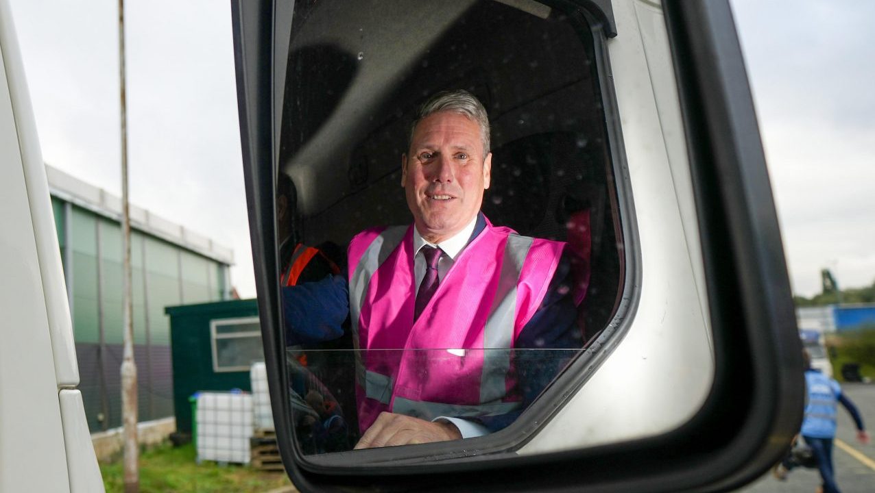 Sir Keir Starmer explores future job
possibilities as he tries reversing a heavy goods vehicle. Photo: Christopher
Furlong