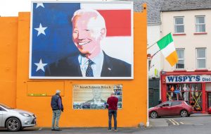 A giant painting of Joe Biden on the side of a pub in his ancestral hometown of Ballina, County Mayo. Photo: Paul Faith/ AFP via Getty Images.