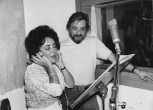 Stephen Sondheim watches as Elizabeth Taylor record songs for
the film of A Little Night Music in 1976. Photo: Graham Morris/Evening Standard/Getty 