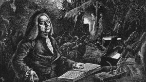 An 18th-century engraving of Handel composing his Messiah. Photo: The Print Collector/Getty.