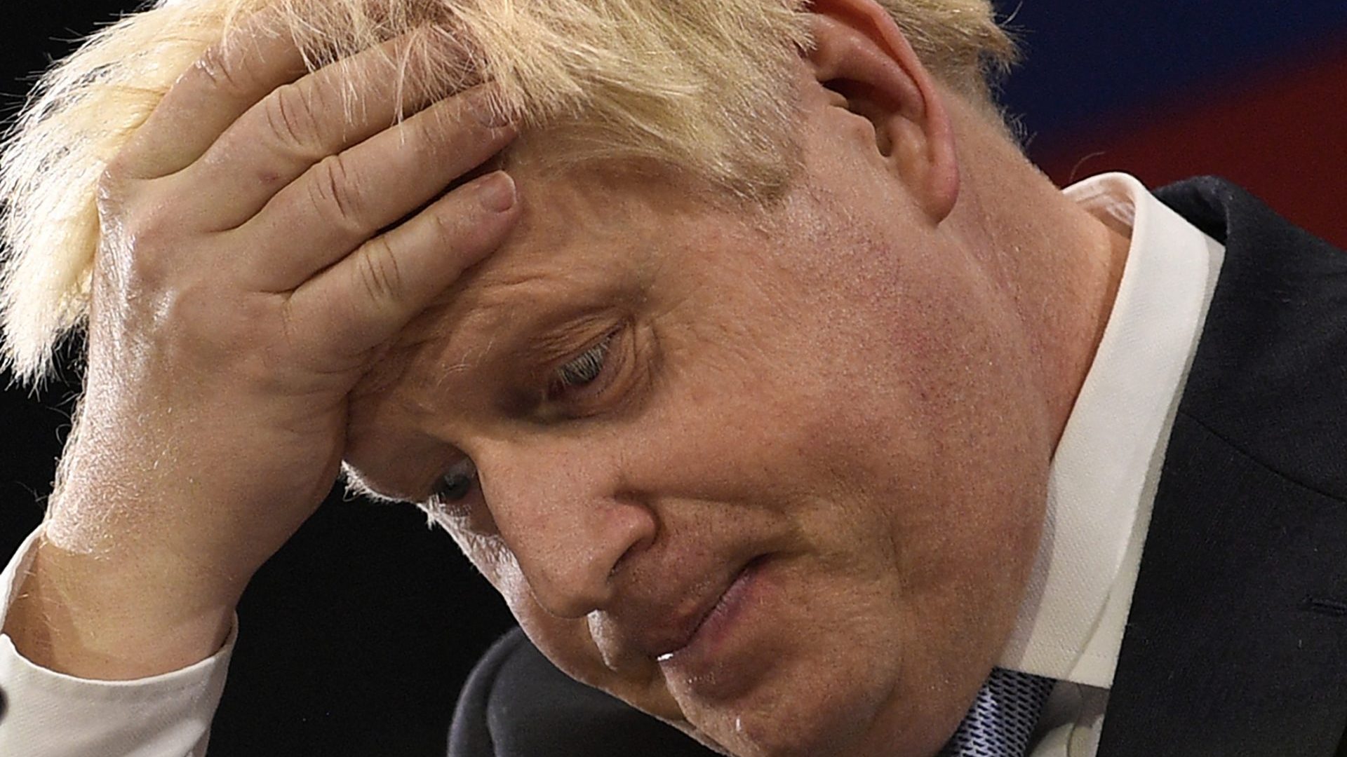 Boris Johnson looks downcast as he delivers his keynote speech on the final day of last year's Conservative Party conference. Photo: Oli Scarff/AFP via Getty Images.