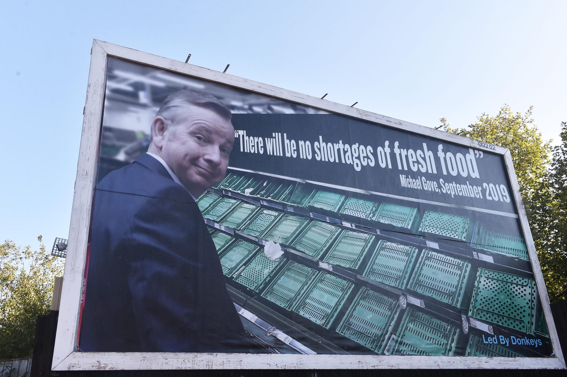 A Led By Donkeys billboard featuring a referendum promise from Michael Gove. Photo: Nathan Stirk/Getty.