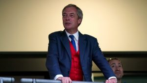 Nigel Farage in the stands ahead the UEFA Euro 2020 Final at Wembley Stadium. Photo:  Mike Egerton/PA Wire/PA Images.