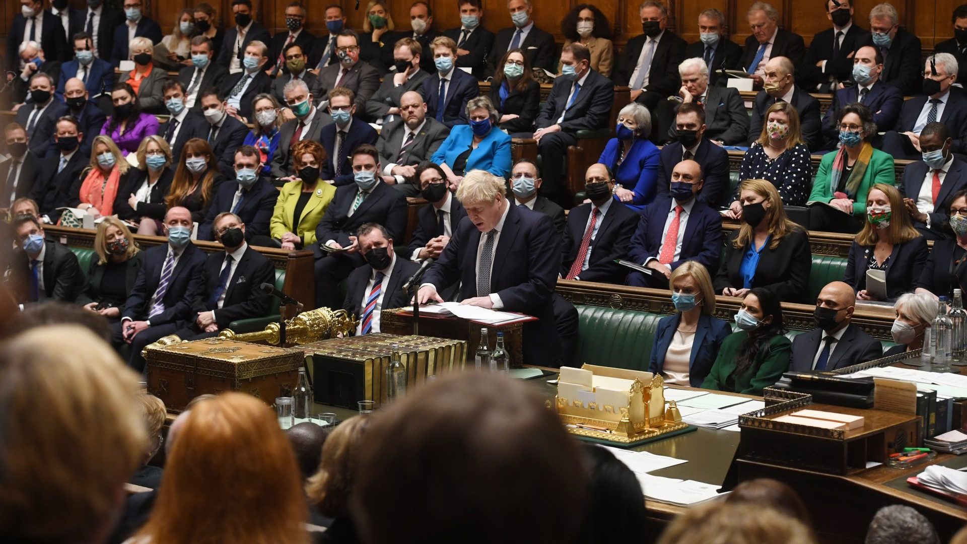 Boris Johnson delivers an apology in PMQs for attending a Downing Street garden party in lockdown. Photo: 	©UK Parliament/Jessica Taylor.