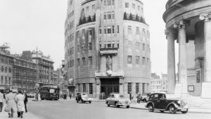 Portland Place headquarters of the BBC, central 
London, in 1955. Photo: Getty