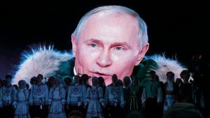 Vladimir Putin delivers a speech during a rally and concert marking the anniversary of Russia’s annexation of the Crimea region, at Manezhnaya Square in central Moscow. Is Ukraine next? Photo: Getty.