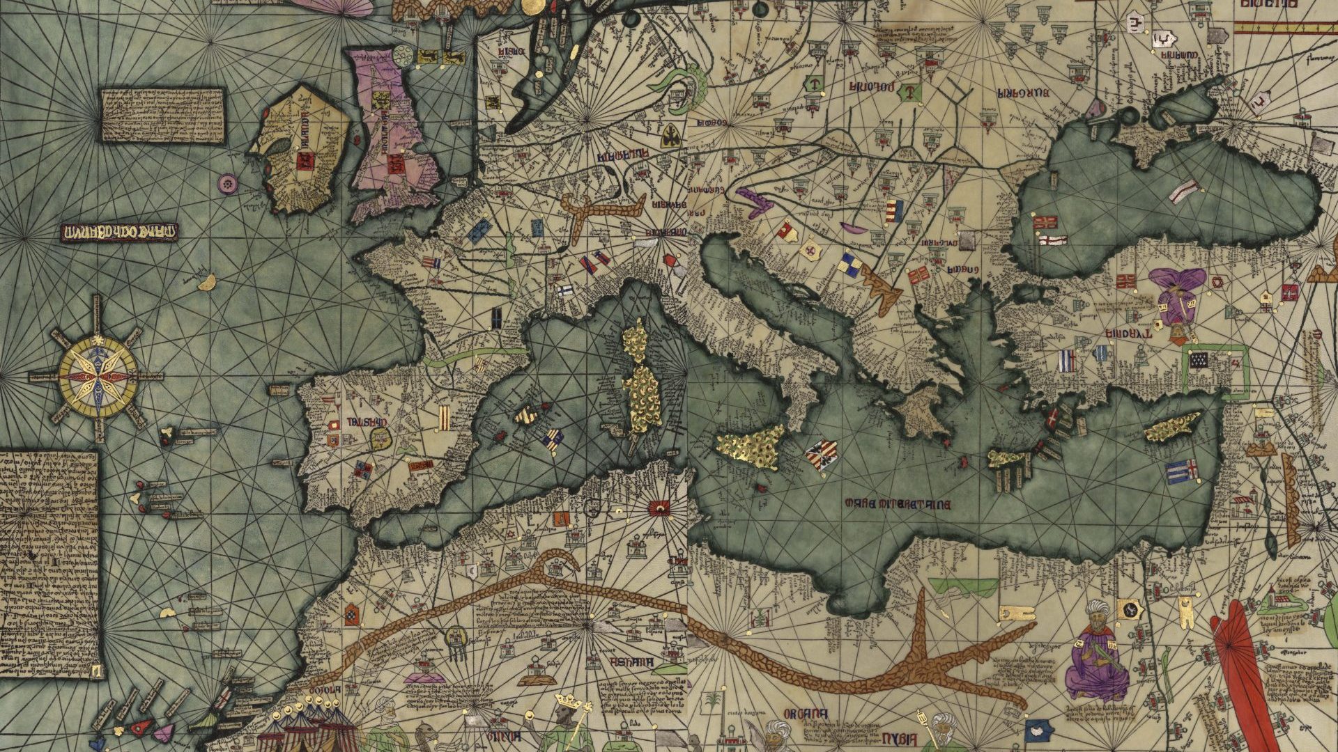 A modern reproduction of the western half of the Catalan Atlas (1375)