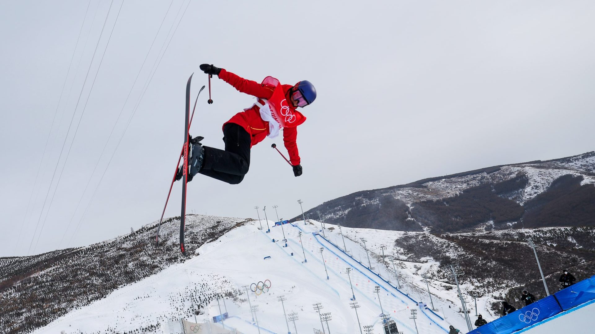 Ailing Eileen Gu of Team China performs a trick in practice ahead of the Women's Freestyle Skiing Freeski Halfpipe Qualification on Day 13 of the Beijing 2022 Winter Olympics at Genting Snow Park on February 17, 2022 in Zhangjiakou, China. (Photo by Maja Hitij/Getty Images)