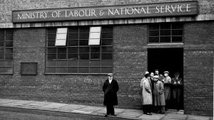 Unemployed men sign on at Oldham labour exhange in 1952. Photo: John Chillingworth/Picture 
Post/Hulton Archive/Getty