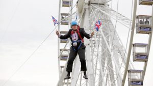 Boris Johnson got stuck on a zip-line during BT London Live in Victoria Park back in 2012. Photo: Barcroft Media via Getty Images