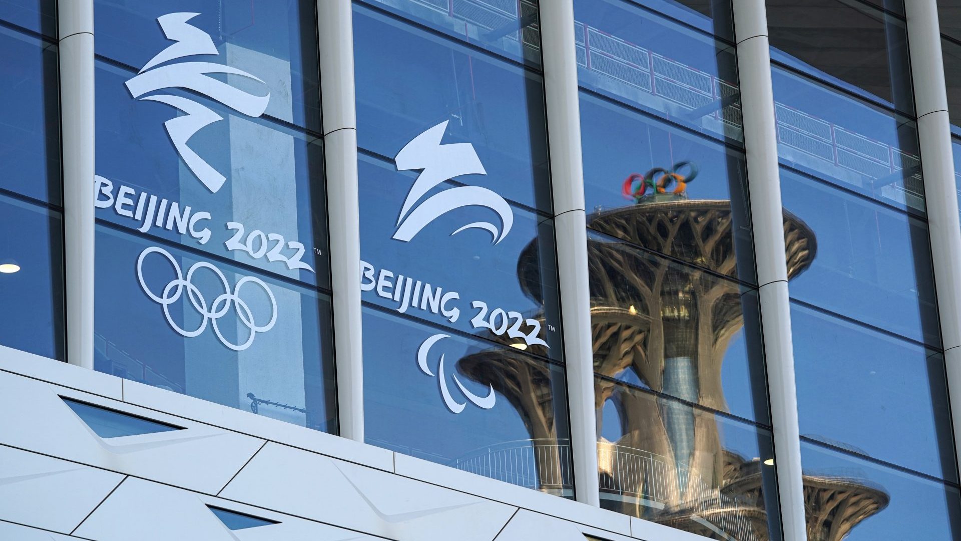 The Beijing 2022 logo is seen on the Main Press Centre ahead of the Beijing 2022 Winter Olympic Games. Photo: Andrew Milligan/PA Wire/PA Images.