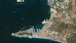 A satellite image of the Bay of Gibraltar, with the Rock’s border with Spain. Photos: Getty Images