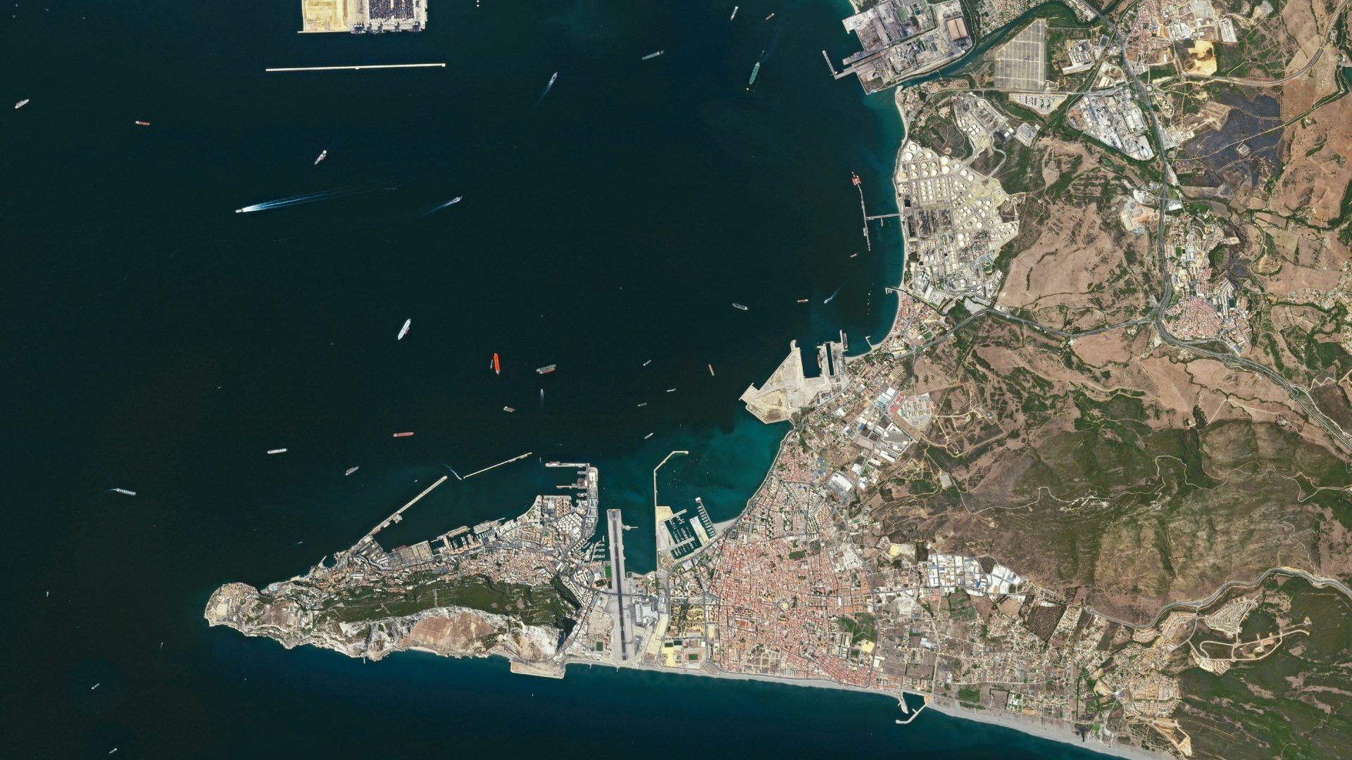 A satellite image of the Bay of Gibraltar, with the Rock’s border with Spain. Photos: Getty Images