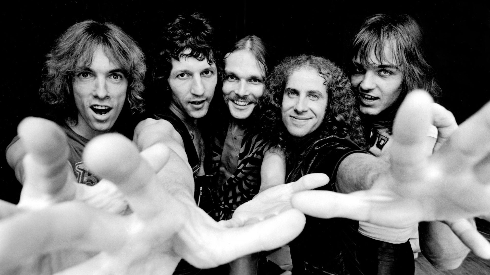 Scorpions (from left) Francis Buchholz, Herman Rarebell, 
Rudolf Schenker, Matthias Jabs and Klaus Meine. Photo: Richard E Aaron