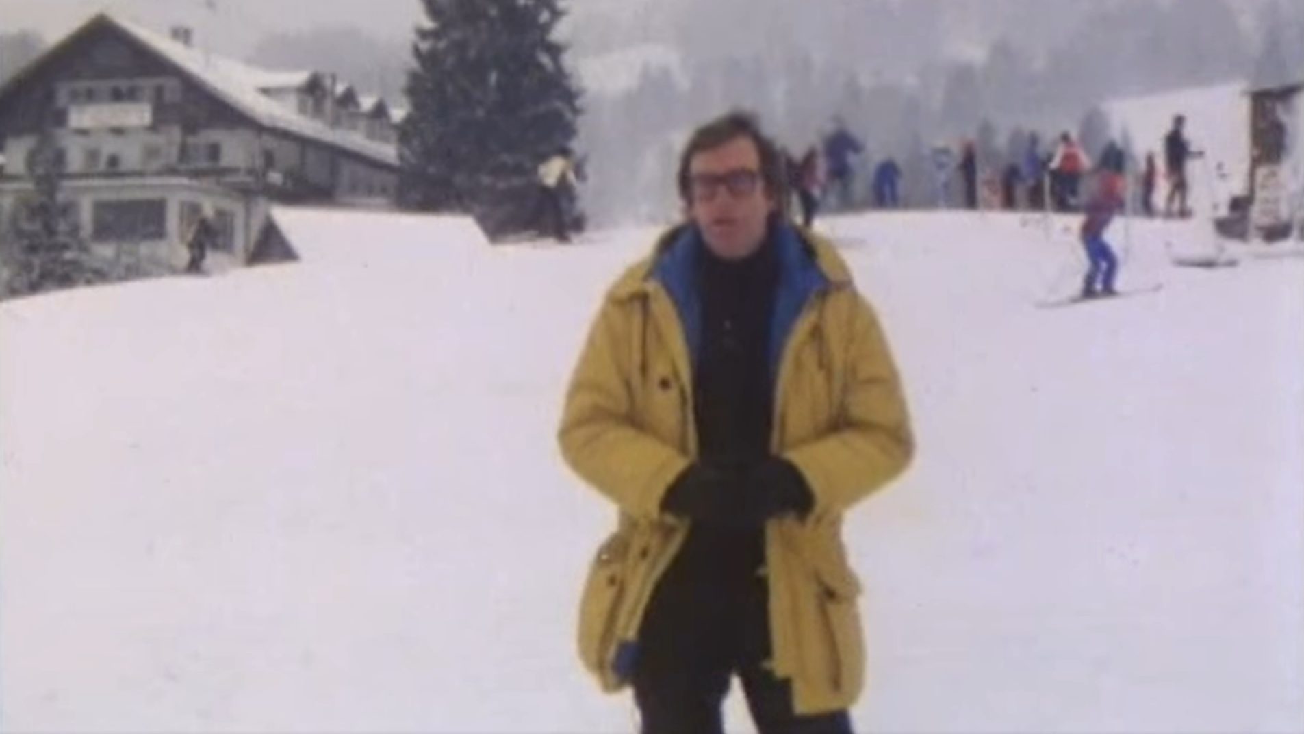 David Vine introduces the first-ever episode of Ski Sunday on January 15, 1978. Pic: BBC Archive