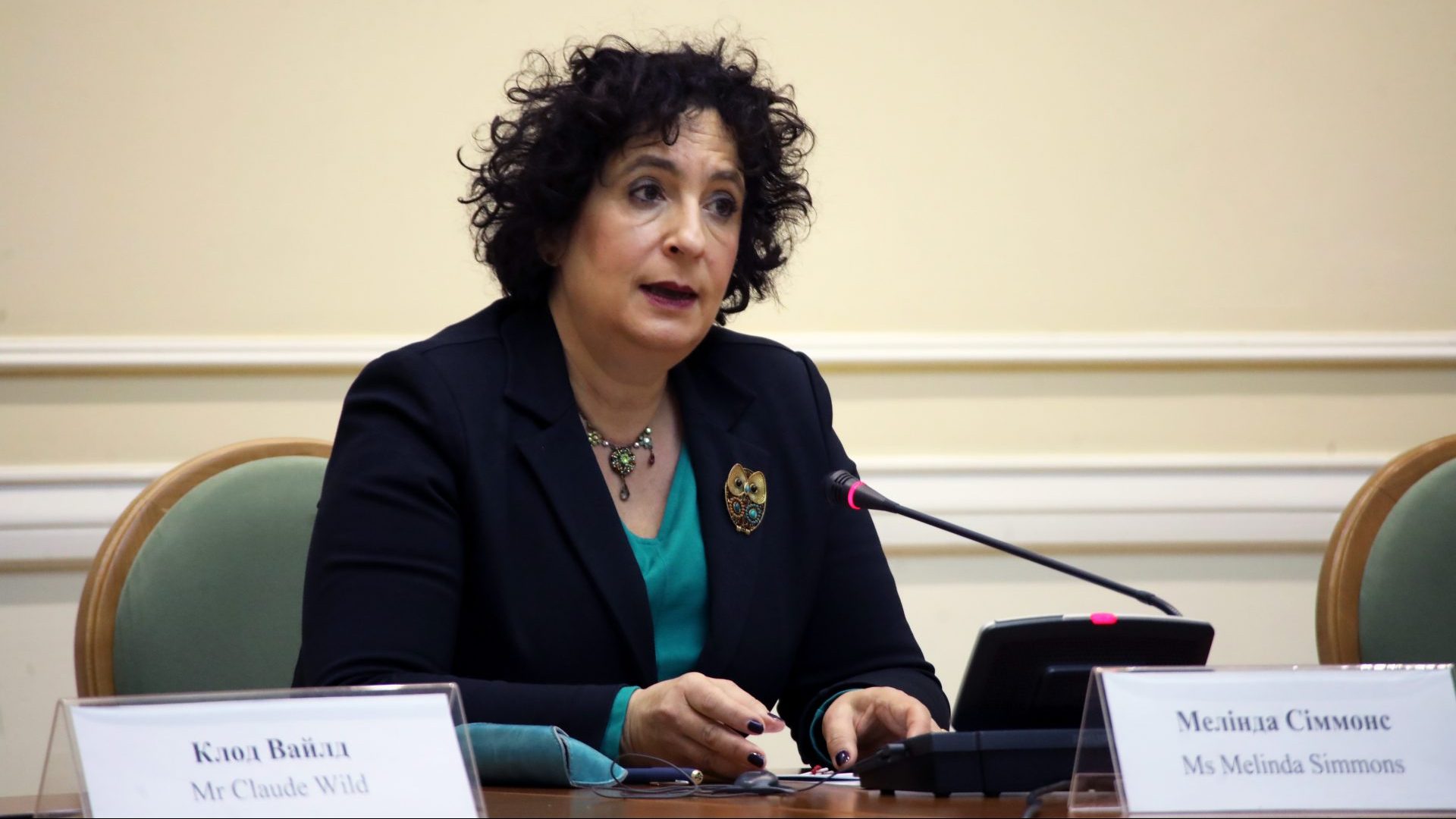 Ambassador Melinda Simmons speaks during the presentation of the Partnership for a Strong Ukraine Foundation (PSUF). Photo:  Yuliia Ovsyannikova/ Ukrinform/Future Publishing via Getty Images