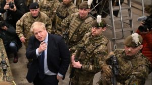 Boris Johnson meeting Nato troops 
in Tallinn, Estonia. Photo: Leon Neal/Pool/AFP