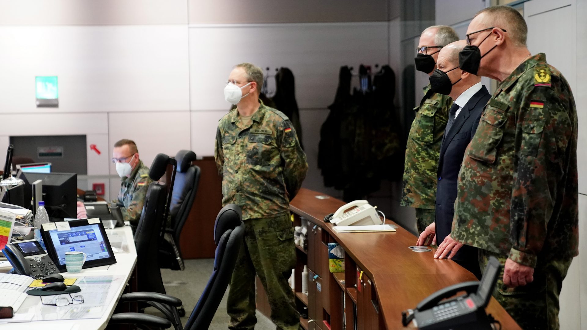 German Chancellor Olaf Scholz during a visit to the Bundeswehr Operations Command on March 4 in Schwielowsee, Germany (Photo by Clemens Bilan - Pool/Getty Images)