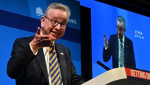 Michael Gove addresses delegates during the Conservative Party Spring Conference. Photo: PAUL ELLIS/AFP via Getty Images