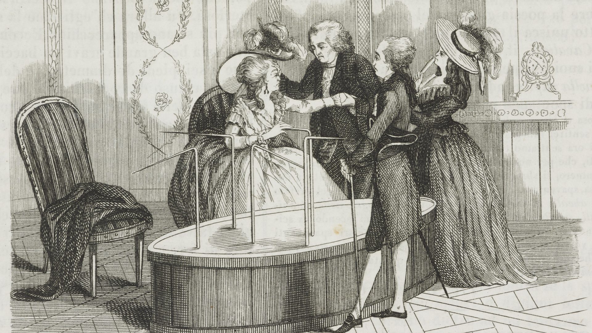 Franz Mesmer (second left) carrying out one of his experiments, in an engraving dated 1842. Photo: DEA/Biblioteca 
Ambrosiana/De Agostini