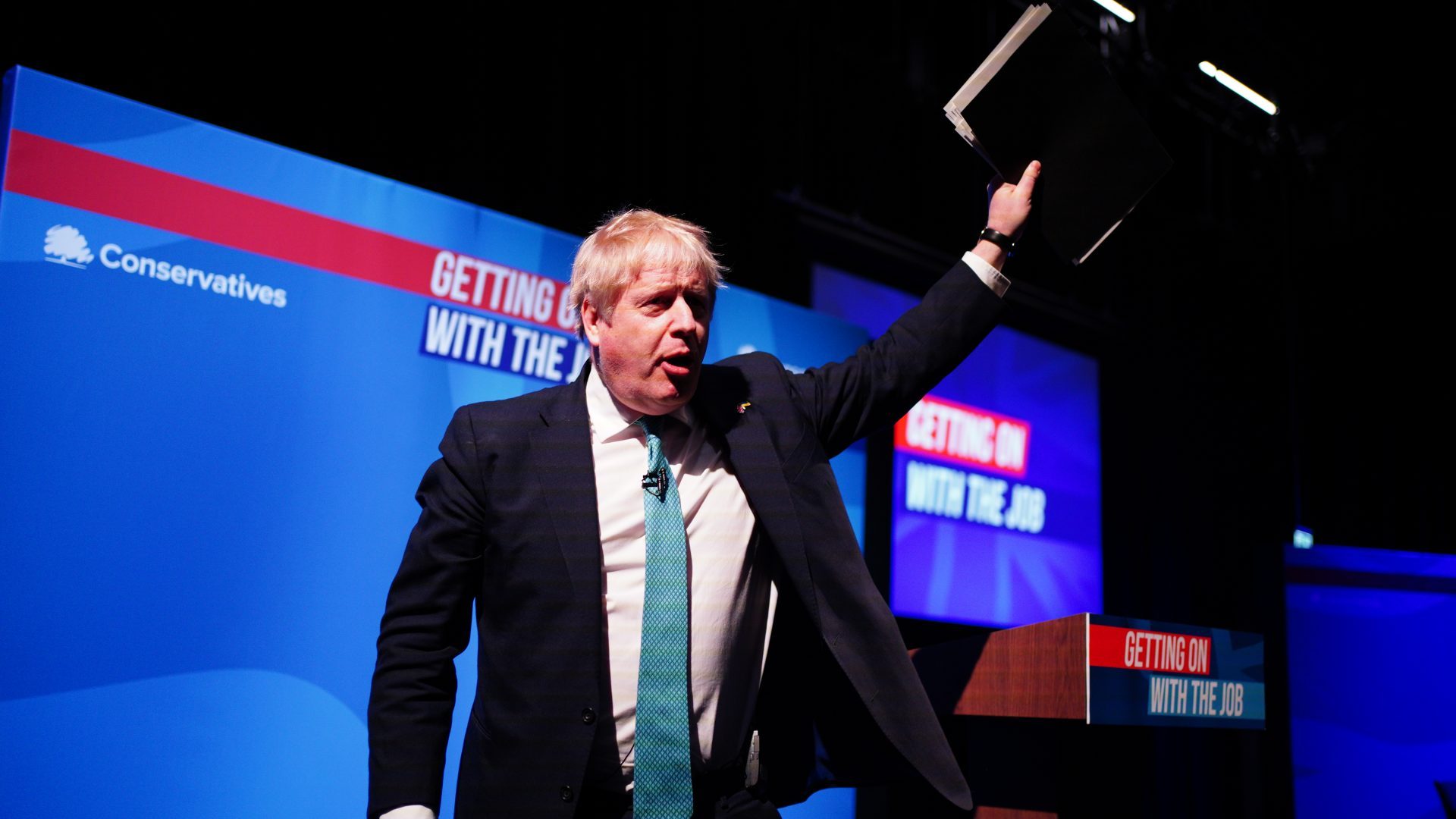 Boris Johnson acknowledges his supporters after speaking at the Conservative Party Spring Forum. Photo: PA