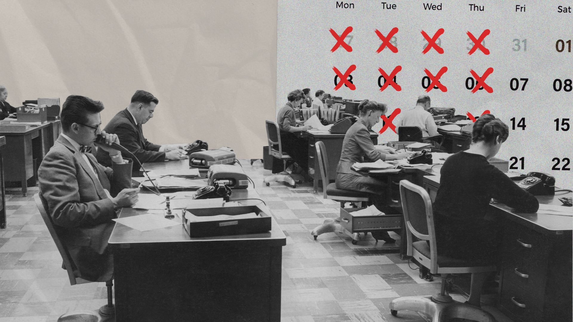 Office workers in the US, circa 1955
Photo: FPG/Archive Photos. Photo montage: TNE