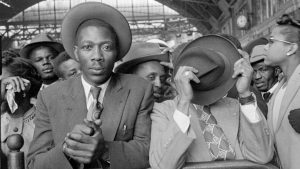 West Indian arrivals at 
Victoria Station in 1956. Photo: Haywood Magee/Picture Post