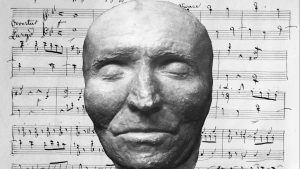 The death mask of Franz Joseph Haydn (1732-1809) and the score for the overture 
of La Primavera (Spring), 1801. Photo: DeAgostini/Getty Image