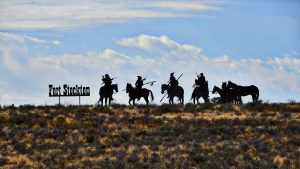 Look to the East is the name of a silhouette sculpture representing a small hunting party of Comanche Indians by Brian Norwood located west of Fort Stockton. Photo: Paul Harris/Getty Images