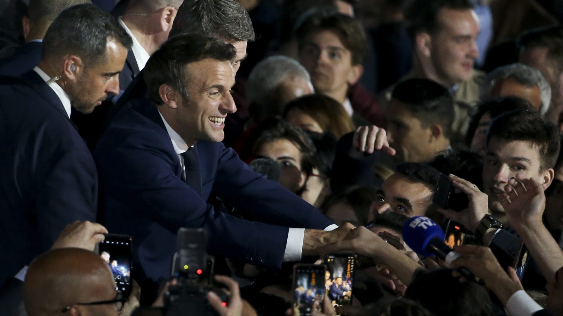 French President Emmanuel Macron celebrates his re-election. Photo: Jean Catuffe/Getty Images