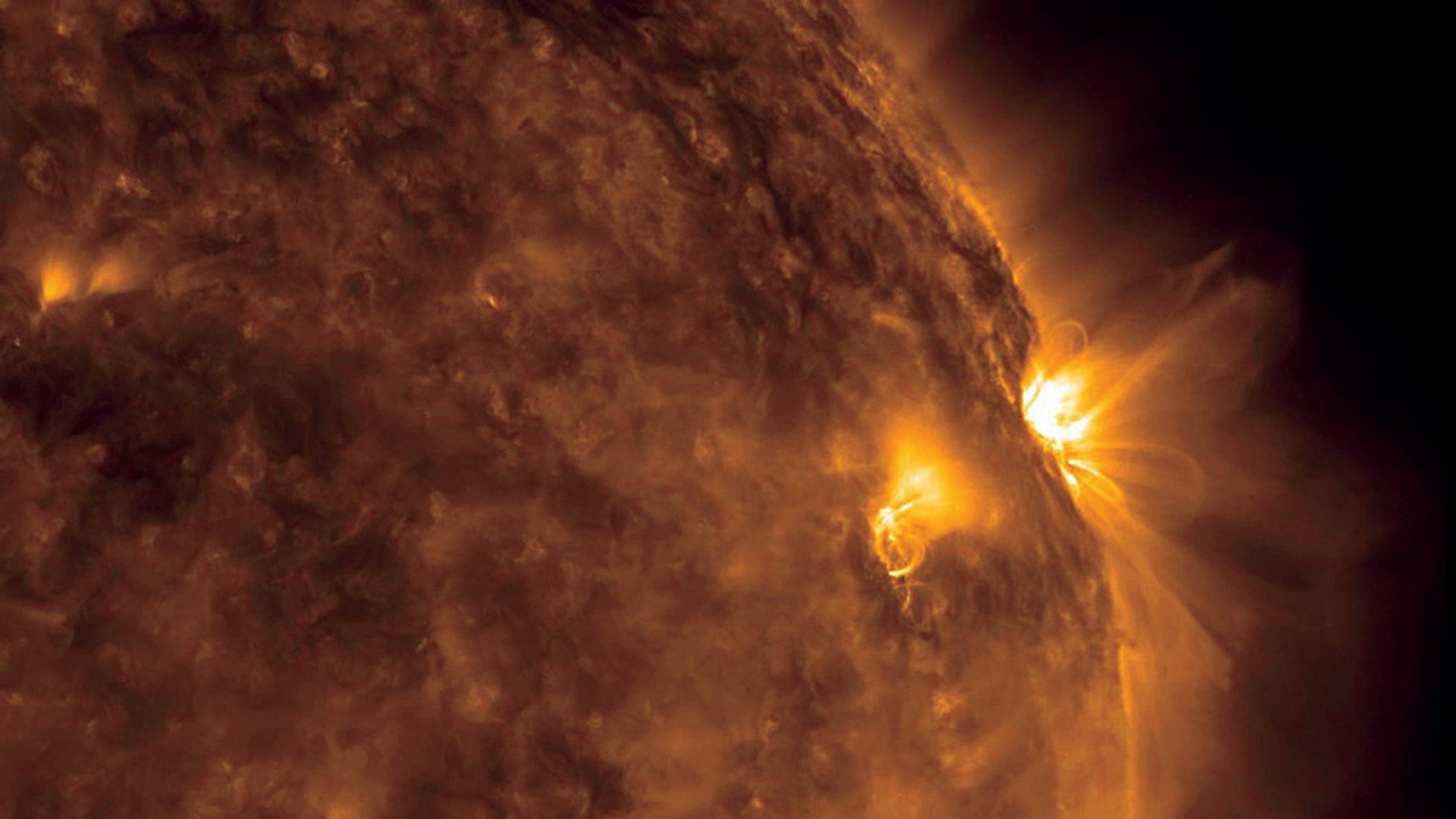 Solar flares recorded by NASA telescopes.