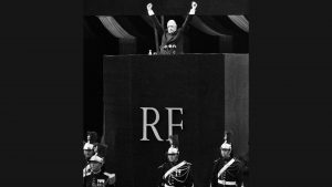 General de Gaulle addresses the crowd at Place de la République in Paris, September 1958, where he presents the draft of France’s new constitution. Photo: Staff/Intercontinentale/AFP/Getty