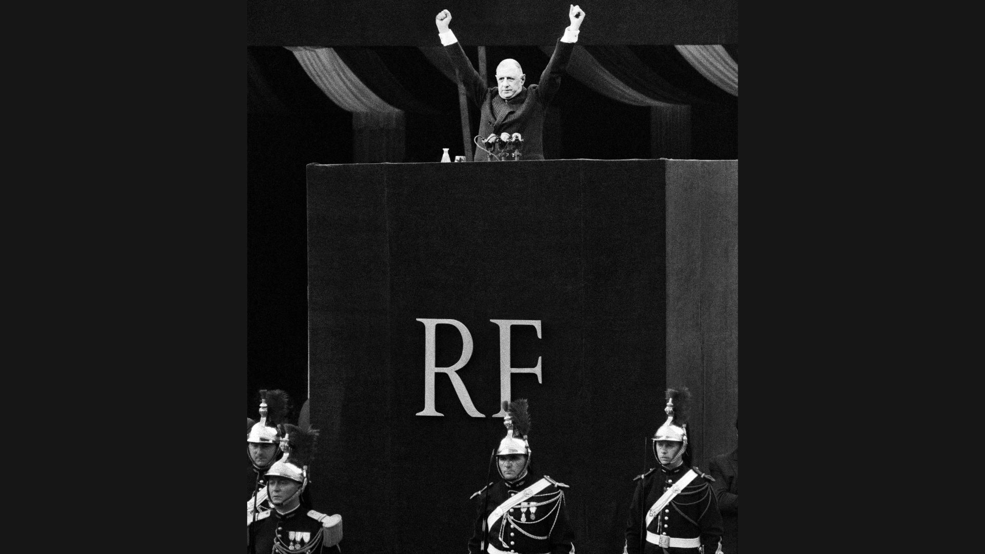 General de Gaulle addresses the crowd at Place de la République in Paris, September 1958, where he presents the draft of France’s new constitution. Photo: Staff/Intercontinentale/AFP/Getty