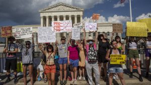 Activists gather in front of the supreme court in Washington DC after its decision on Roe v Wade. Photo: Probal Rashid/LightRocket/Getty