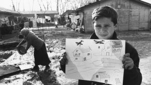 A young refugee at a camp for Bosnian Muslims in Zagreb in 1993. Photo: Kevin Weaver/Getty Images