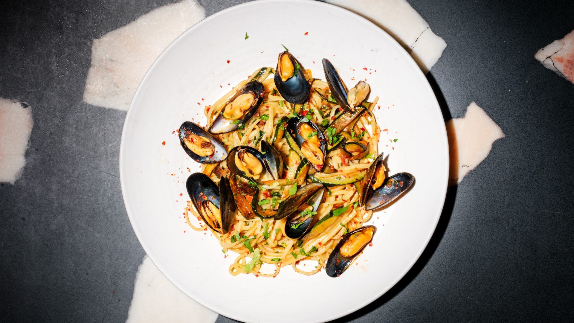 Stevie Parle's mussel and 'nduja linguine