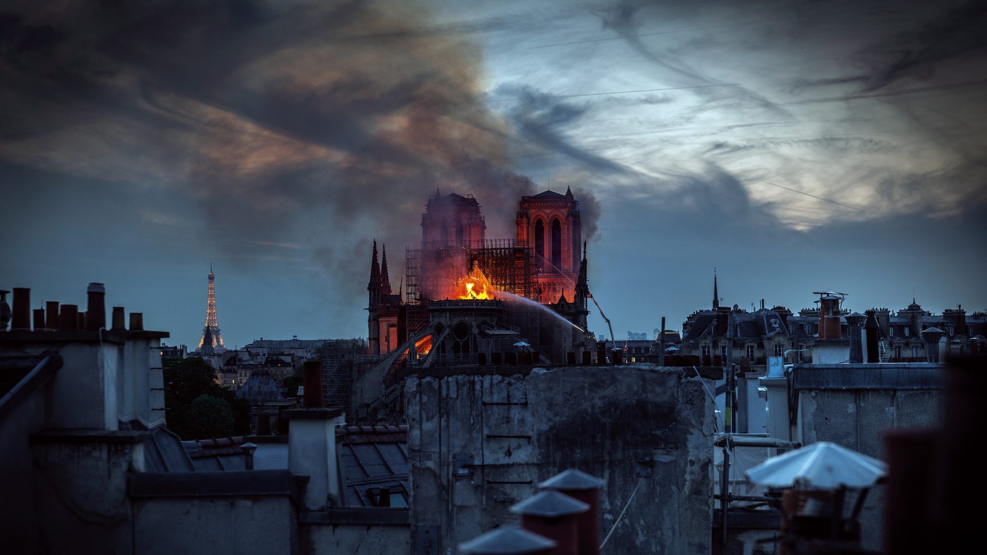 The catastrophic blaze at Notre-Dame 
Cathedral in Paris on April 15, 2019. Photo: Veronique de Viguerie/Getty Images