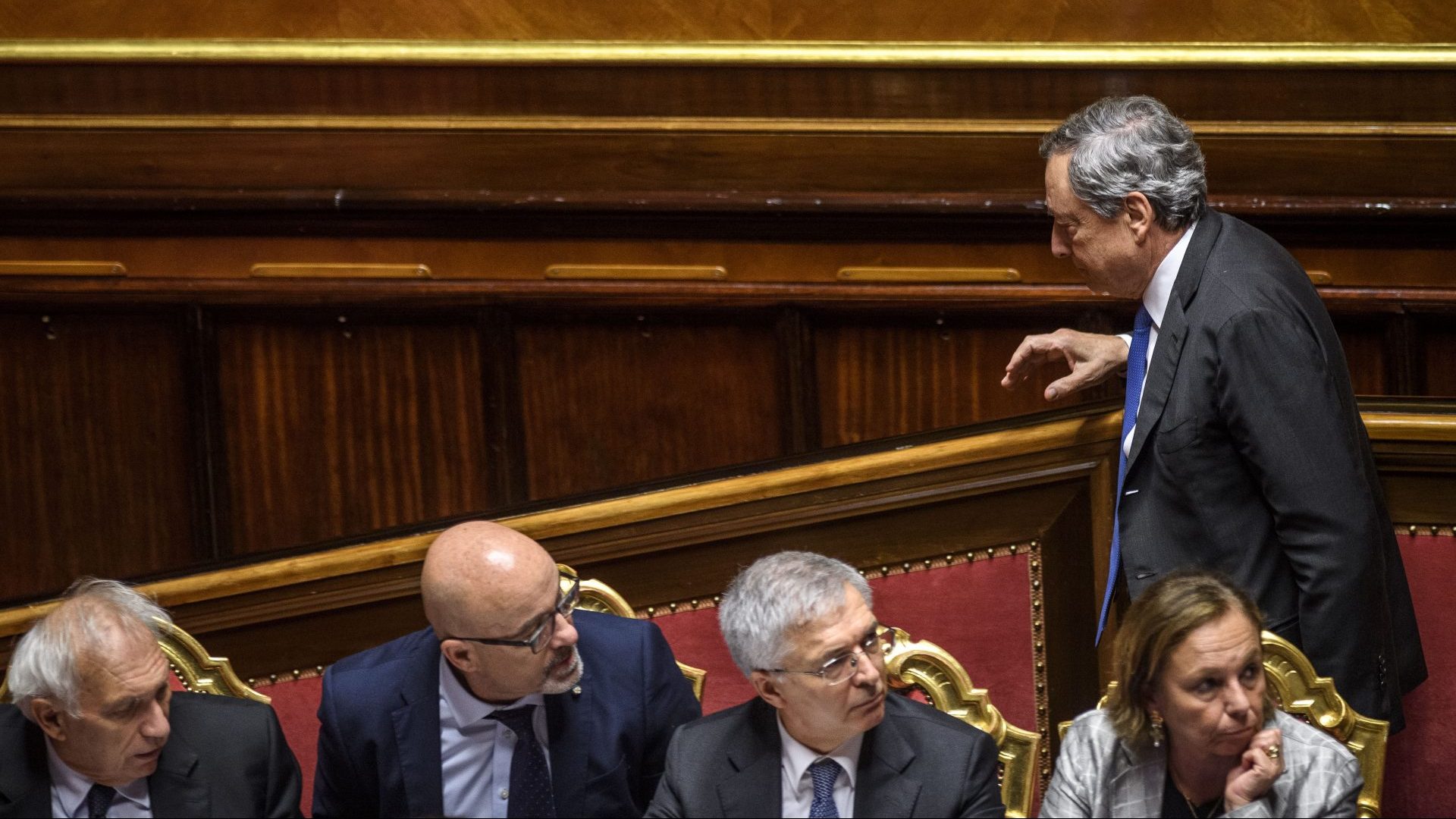 Italian prime minister Mario Draghi takes a break during the debate following his communications to the Italian Senate (Photo by Antonio Masiello/Getty Images)