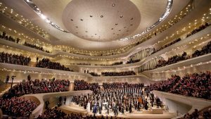 German conductor Thomas Hengelbrock and the NDR Elbphilharmonie Orchestra in Hamburg, January 2017. Photo: Christian Charisius/AFP via Getty Images