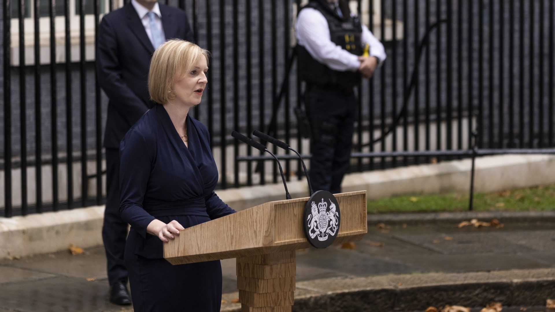 The UK's new prime minister Liz Truss gives a speech at number 10 Downing Street. Photo: Dan Kitwood/Getty Images